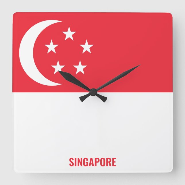 Singapore National Flag Patriotic Square Wall Clock (Front)