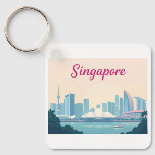 Singapore Pastel Travel Design Keychain