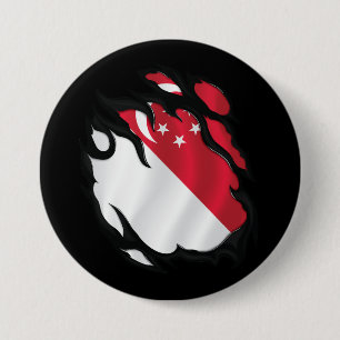 Singapore Ripped Flag 3 Inch Round Button