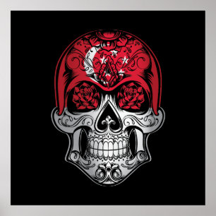 Singapore  Skull And Roses Flag Poster