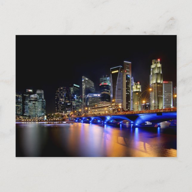 Singapore skyline and the Esplanade Bridge Postcard (Front)