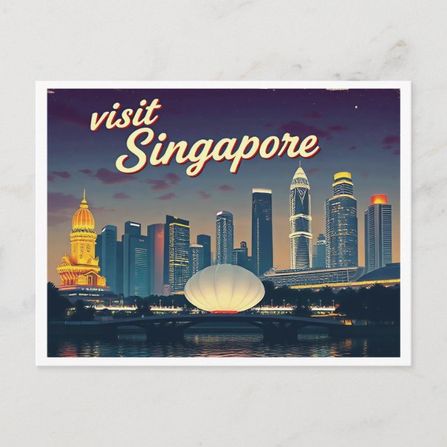 SINGAPORE SKYLINE ART VINTAGE POSTCARD (Front)