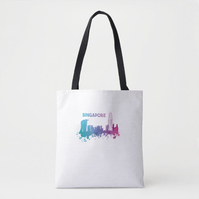 Singapore Skyline Watercolor Asia Asian Souvenir  Tote Bag (Front)