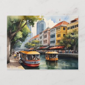Singapore watercolor art postcard