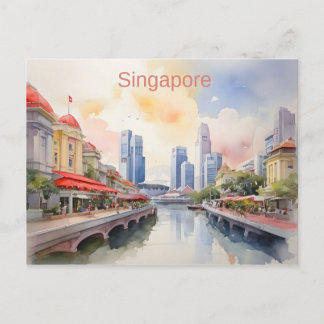 Singapore watercolor art postcard