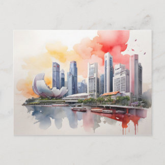 Singapore watercolor art postcard