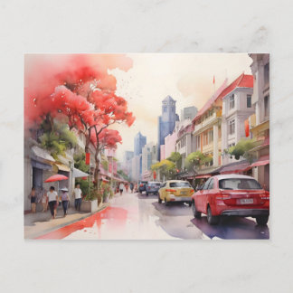 Singapore watercolor art postcard