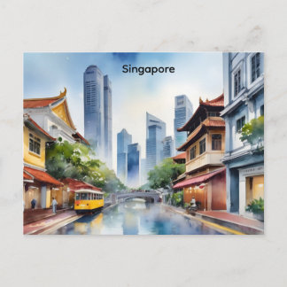 Singapore watercolor art postcard