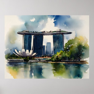 Singapore watercolor art poster