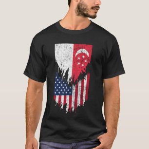 Singaporean American Flags Ripped Torn Singapore T-Shirt