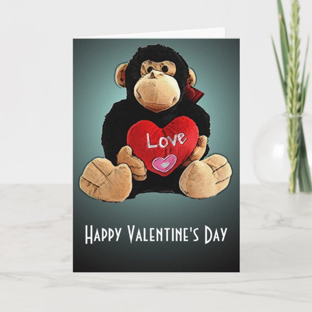 Singe autour de la carte Saint Valentin (Devant)