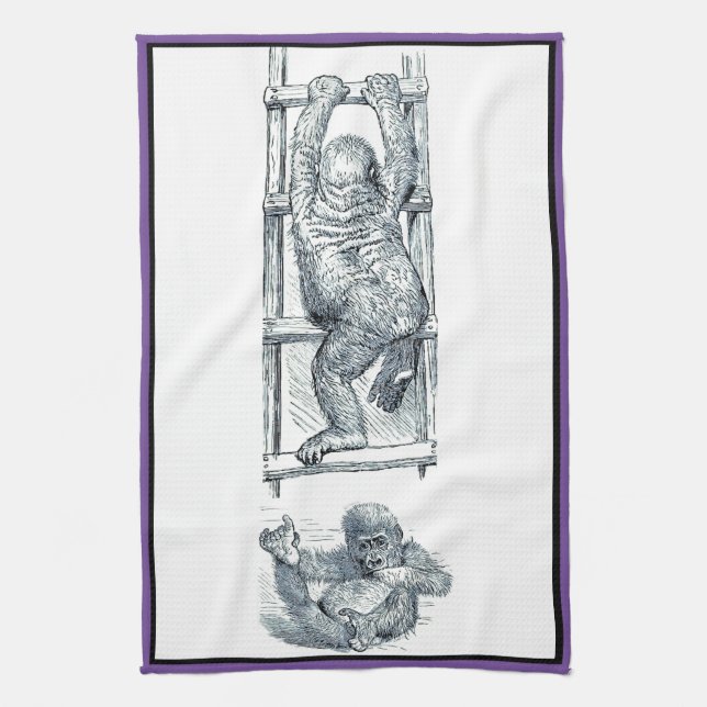 Singe Autour De Young Gorilla Serviette De Cuisine (Vertical)