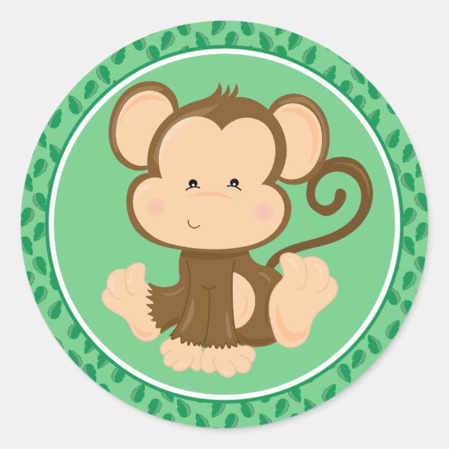 Singe | Baby Safari Animaux Classic Round Sticker (Devant)