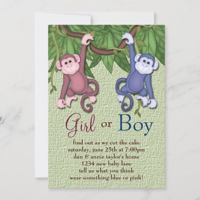 Singe bleu rose Genre Reveillez les Invitations de (Devant)
