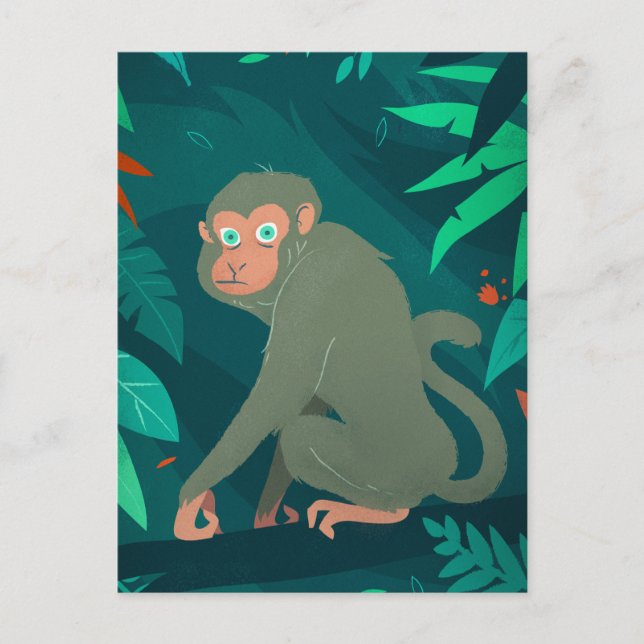 Singe Cheek dans une carte postale d'arbre (Devant)