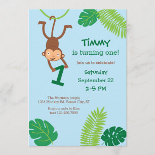 Singe dans la Jungle Première Invitation d'anniver