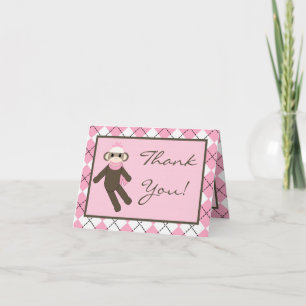 Singe de Jacquard rose Carte de remerciements plié