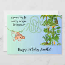 Singe et bananes labyrinthe puzzle carte d'anniver