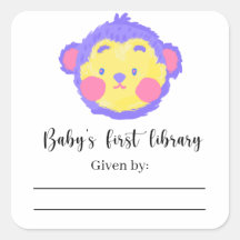 Singe - Étiquette de livre pour Baby Shower, livre