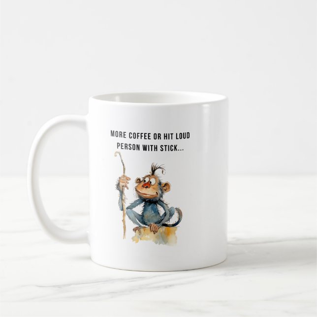 Singe humour café avec tasse café bâton (Gauche)