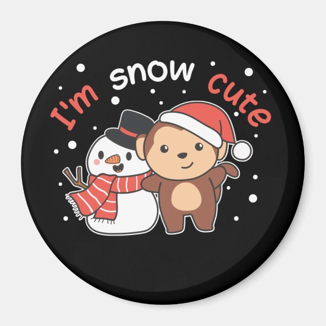 Singe Je T'Aime Neige Beaucoup Snowman Pun Magnet (Devant)