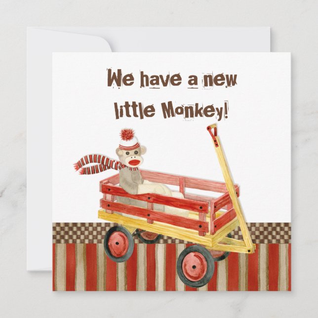 Singe-Sock, Wagon Rouge, Faire-part de naissance-G (Devant)