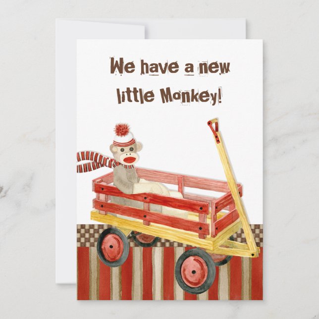 Singe-Sock, Wagon Rouge, Faire-part de naissance-G (Devant)