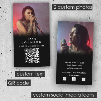 Singer Musician Songwriter Band Photo QR Code Business Card
