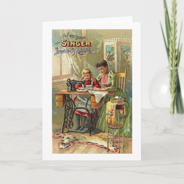 Singer Sewing Machine Ad "The First Lesson" Card (Front)