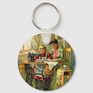 Singer Sewing Machine "The First Lesson" Vintage Keychain