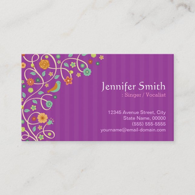 Singer / Vocalist - Purple Nature Theme Business Card (Front)