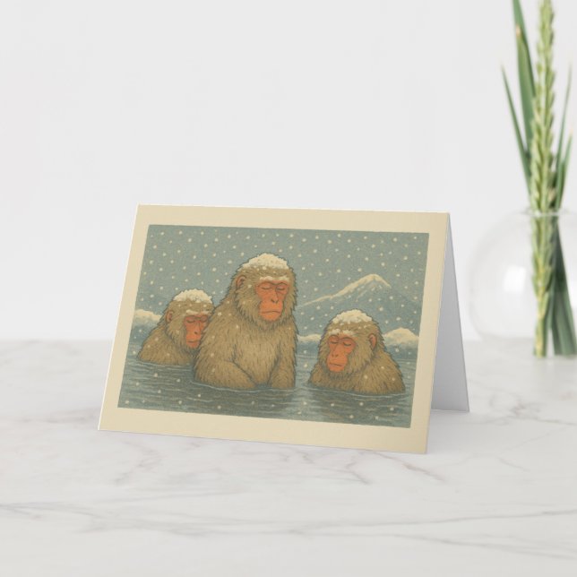 Singes d'hiver japonais - Carte de Noël (Devant)