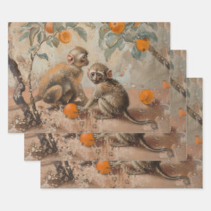Singes - Peinture à l'huile Style Wrapping Papier 