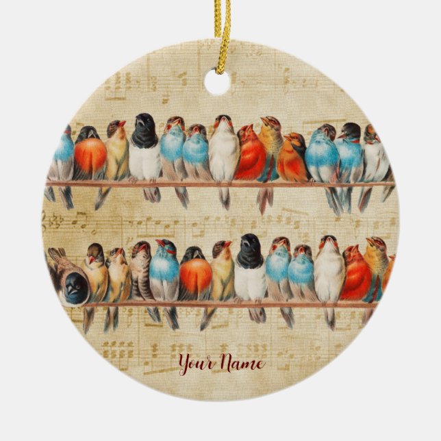 Singing and Chirping  Ceramic Ornament (Front)