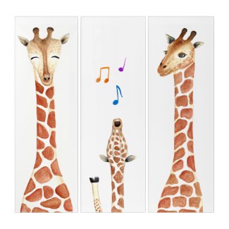 Singing Baby Giraffe & Family Watercolour Triptych
