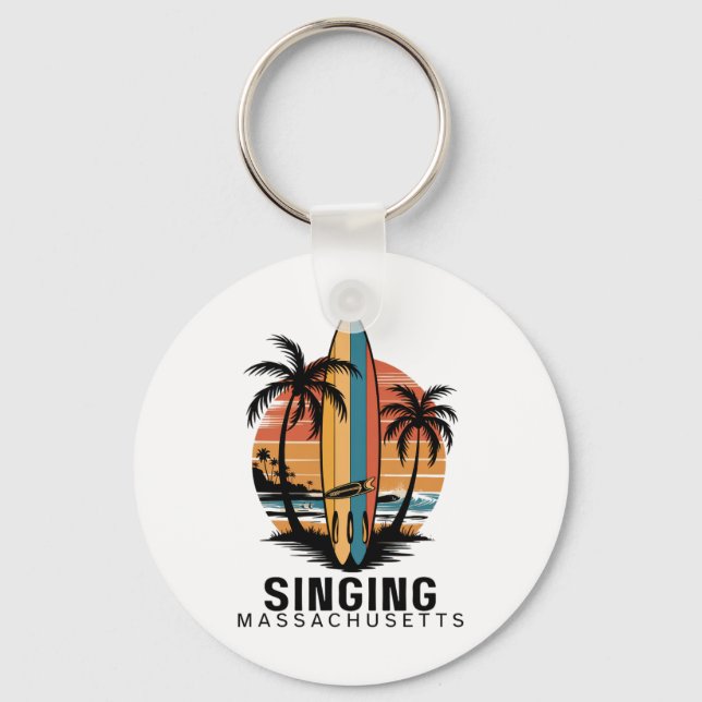 Singing Beach Machusetts Surfing Surfer  Keychain (Front)