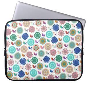 Singing Bird and Mandala Cute Folk Art Pattern Laptop Sleeve
