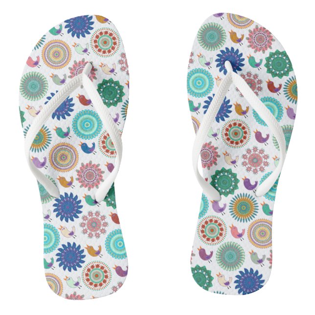 Singing Bird and Mandala Folk Art Cute Pattern Flip Flops (Footbed)
