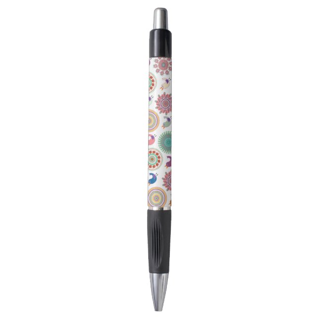 Singing Bird and Mandala Folk Art Pattern Pen (Front Vertical)