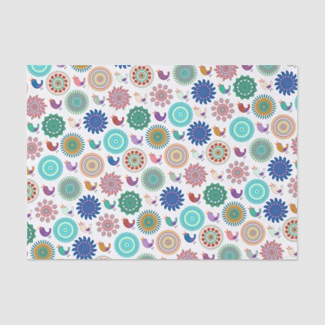 Singing Bird and Mandala Folk Art Tissue Paper (Front)