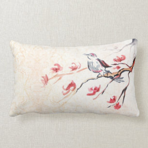 Singing Bird Background Lumbar Pillow