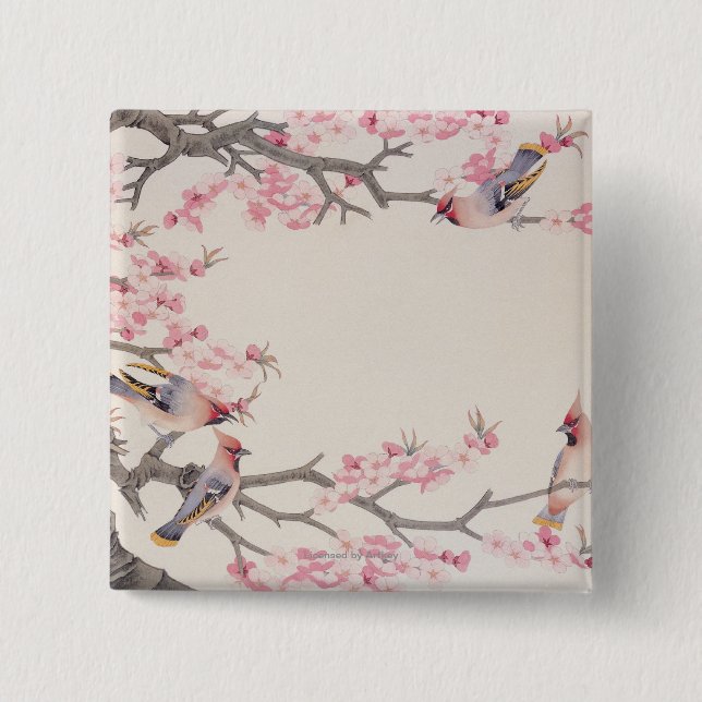 Singing Birds in Spring 2 Inch Square Button (Front)