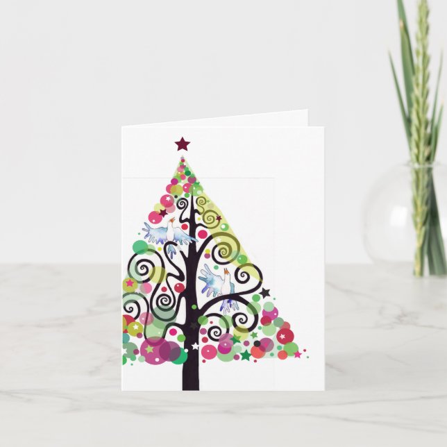 Singing Birds Watercolor Christmas Greeting Card (Front)