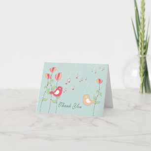 Singing Birds with Flowers Wedding Thank You Card