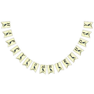 Singing Birthday Black Bird Branch Caterpillar Bunting Flags