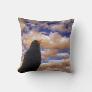 Singing Blackbird &Fluffy Clouds by Alexandra Cook Throw Pillow
