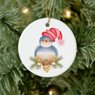 Singing Blue Bird Ceramic Ornament