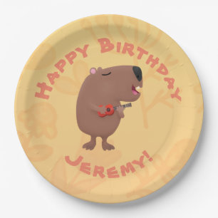 Singing capybara personalised birthday cartoon paper plate
