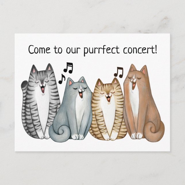 Singing Cat Quartet Concert Invitation Personalize Postcard (Front)
