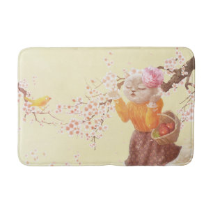 Singing Cat with Flower Basket Bath Mat